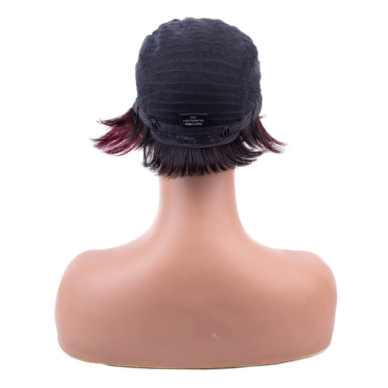 Straight Wine Red Color Machine-made Wig - 图片 7